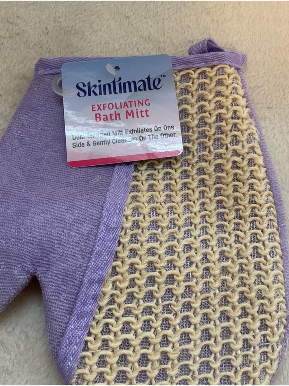 Skintimate Exfoliating Bath Mitt - Lavender and Cream